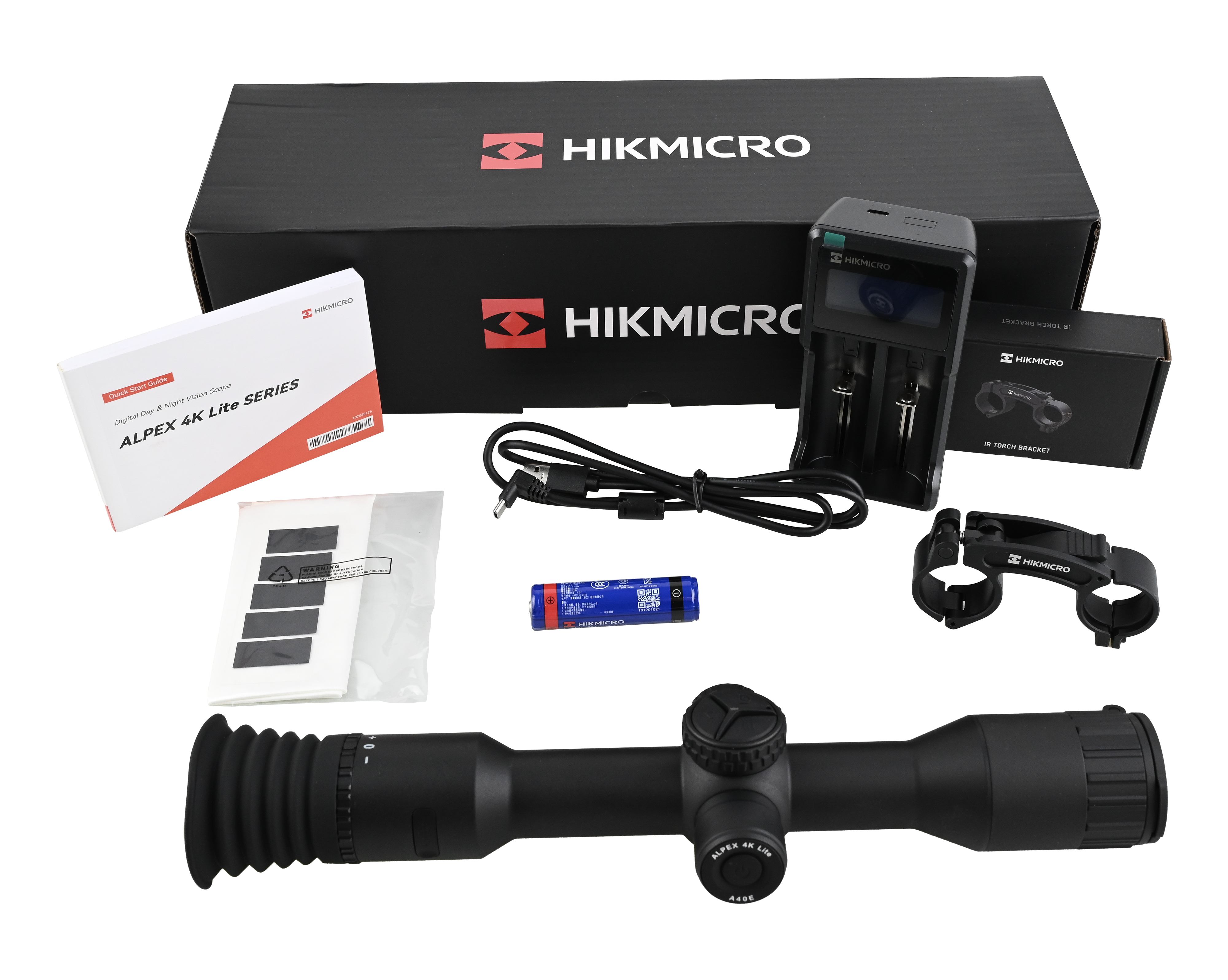 Zdjęcie zestawu Alpex 4K A40E Lite Hikmicro z akcesoriami
