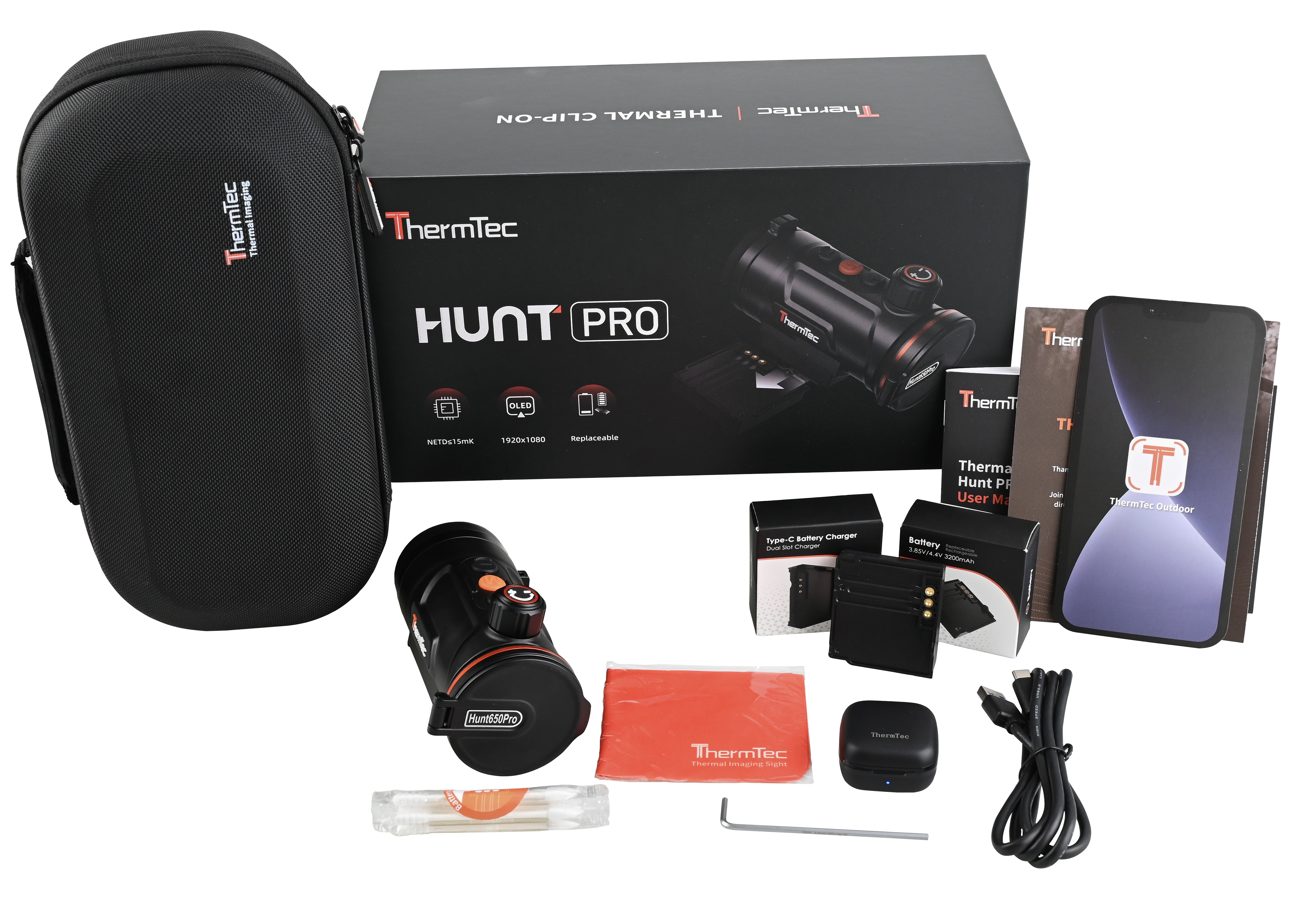 Zdjęcie zestawu nasadka termowizyjna ThermTec Hunt 650 Pro z akcesoriami