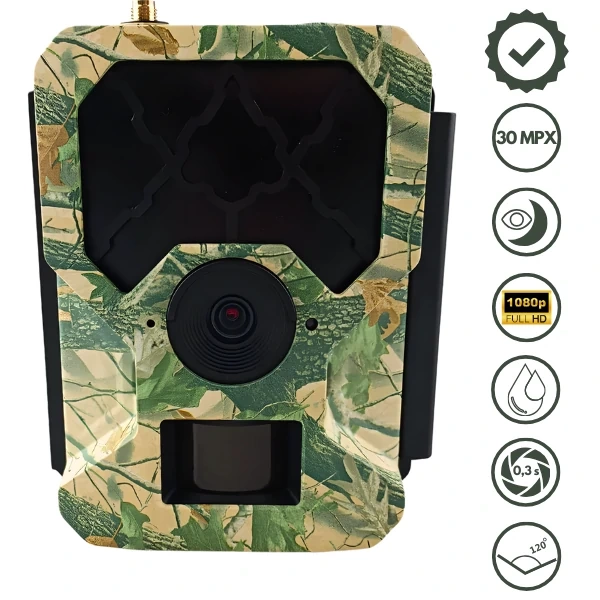 Zestaw KameraFotopułapka Predator Eye i001AES szyfrowanie zdjęć Full-HD 4G LTE GSM 30MPX + 8XAA + SD 32GB + Karta SIM