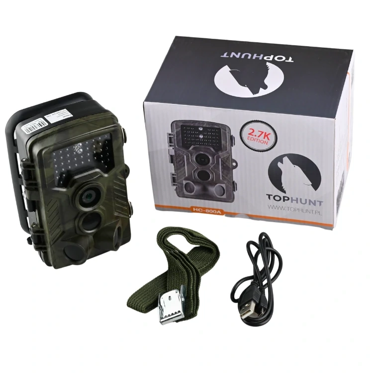 Zestaw Fotopułapka kamera leśna TOPHUNT HC800A FHD 42xIR 16MPX + Karta SD 32 GB +8xAA