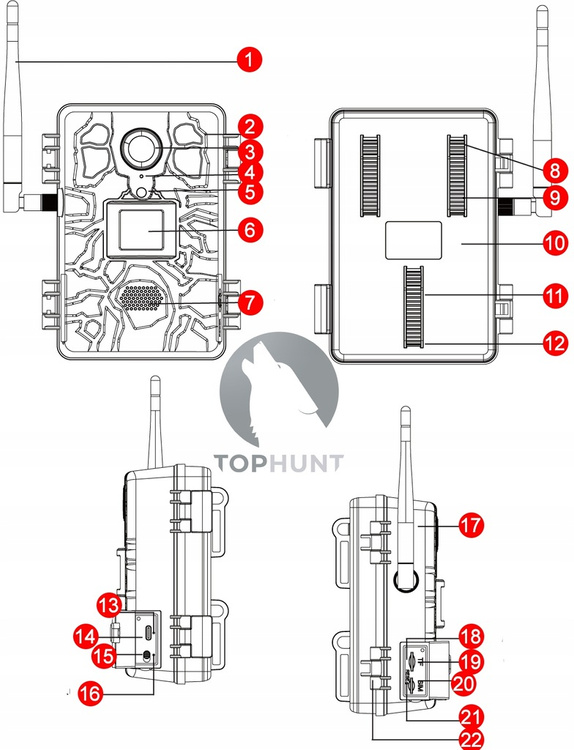 Kamera leśna fotopułapka TopHunt 2.7K 4G LTE podgląd na żywo Tree Grain
