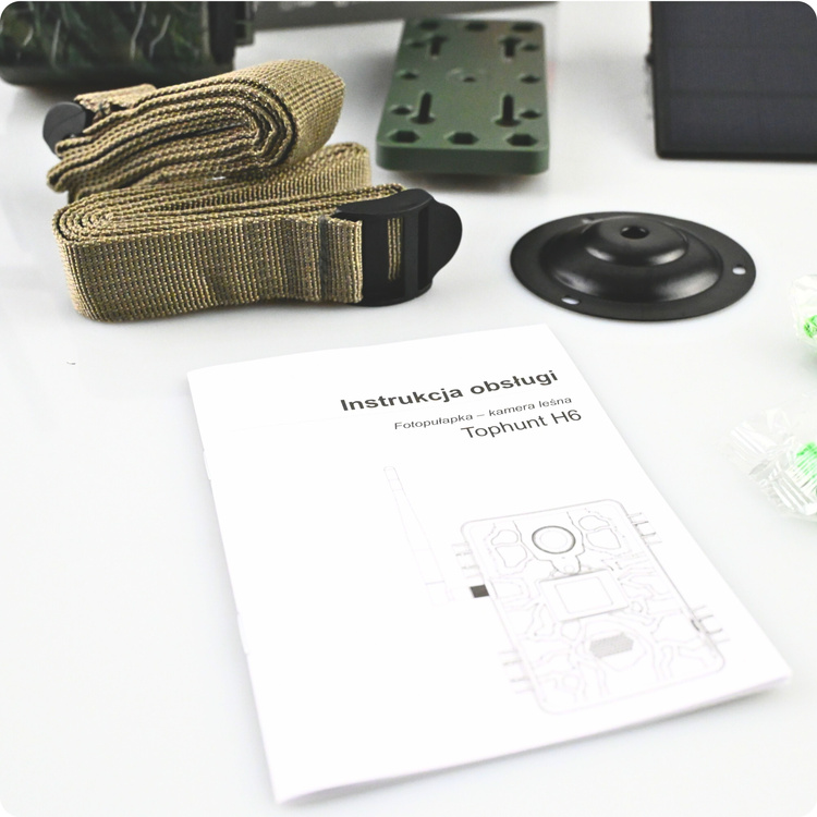 Zestaw Fotopułapka GSM Kamera Leśna TOPHUNT H6 Green Panel Solarny 6xAkumulator 18650 Karta SD 32 GB Karta SIM Orange