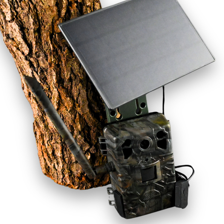 Zestaw Fotopułapka gsm Kamera Leśna TOPHUNT H6 Dark Green Panel Solarny 6xAkumulator 18650 Karta SD 32 GB Karta SIM Orange