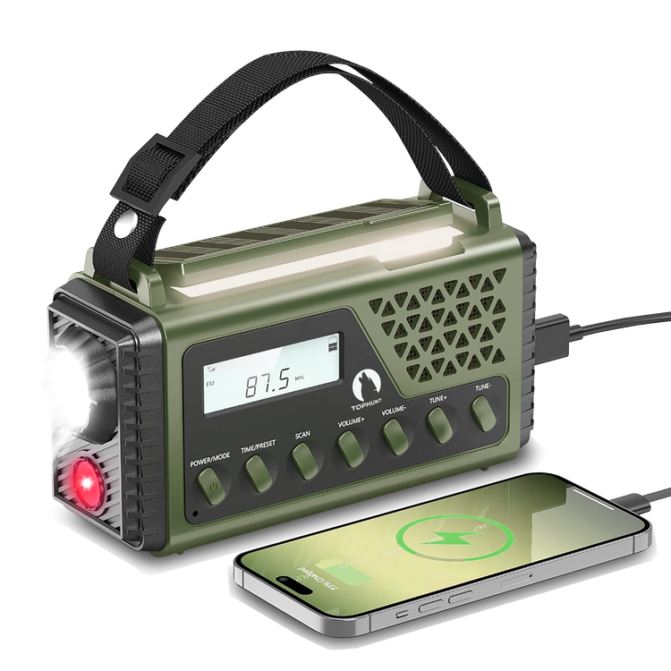 Przenośne Radio Solarne TOPHUNT 1199MAX Solarne Alarmowe Awaryjne Latarka Bateria SOS