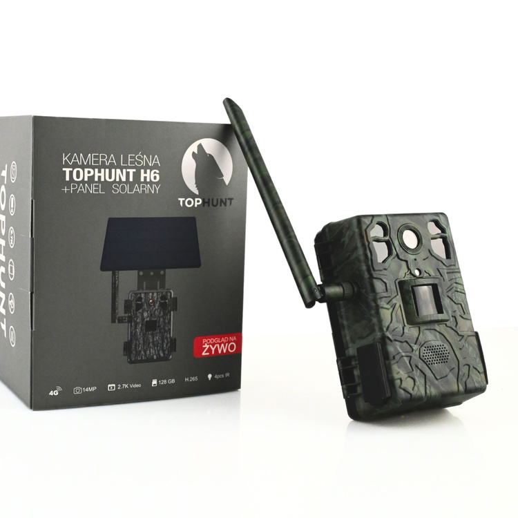 Zestaw Fotopułapka GSM Kamera Leśna TOPHUNT H6 Green Panel Solarny 6xAkumulator 18650 Karta SD 32 GB Karta SIM Orange