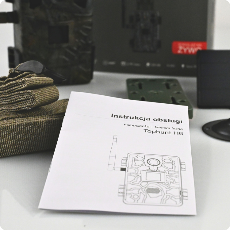 Zestaw Fotopułapka gsm Kamera Leśna TOPHUNT H6 Dark Green Panel Solarny 6xAkumulator 18650 Karta SD 32 GB Karta SIM Orange