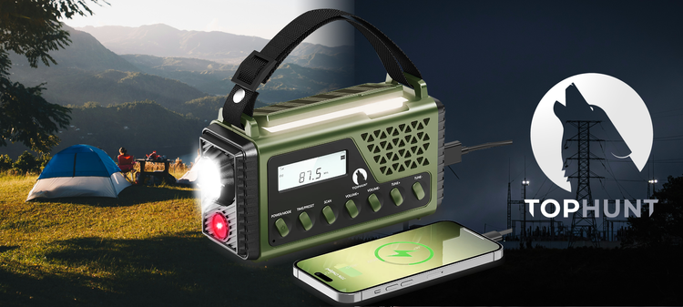 Przenośne Radio Solarne TOPHUNT 1199MAX Solarne Alarmowe Awaryjne Latarka Bateria SOS