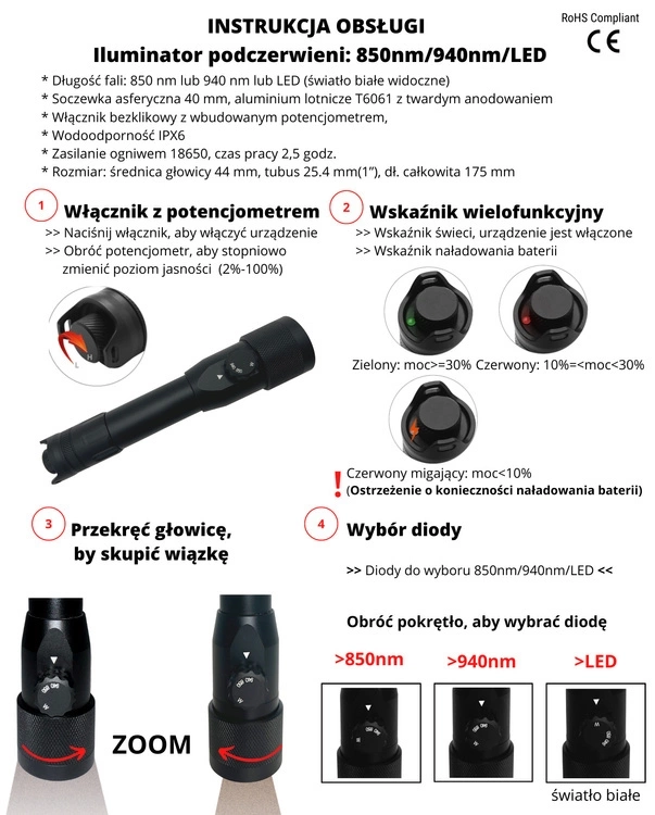 Luneta noktowizyjna z dalmierzem Nocpix NITE D70R + Iluminator X-Hog Pro