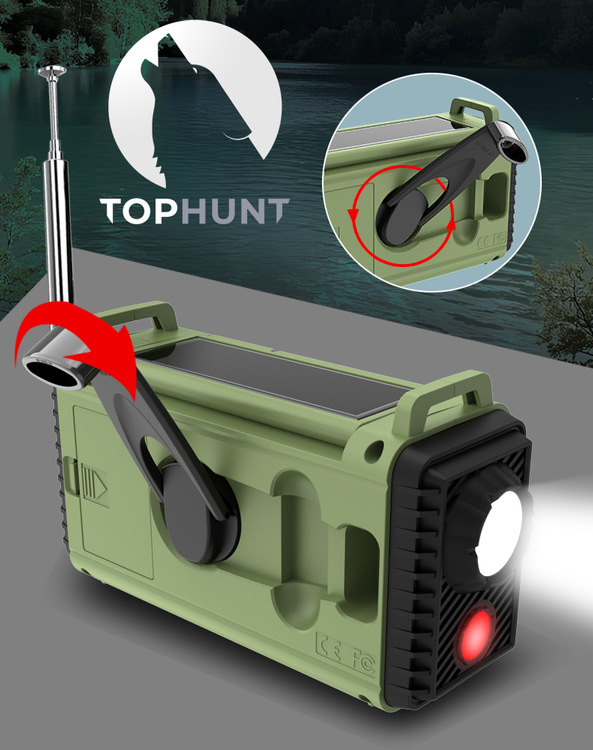 Przenośne Radio Solarne TOPHUNT 1199MAX Solarne Alarmowe Awaryjne Latarka Bateria SOS