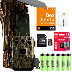 Zestaw Fotopułapka GSM Kamera Leśna TOPHUNT H6 Tree grain Panel Solarny 6xAkumulator 18650 Karta SD 32 GB Karta SIM Orange